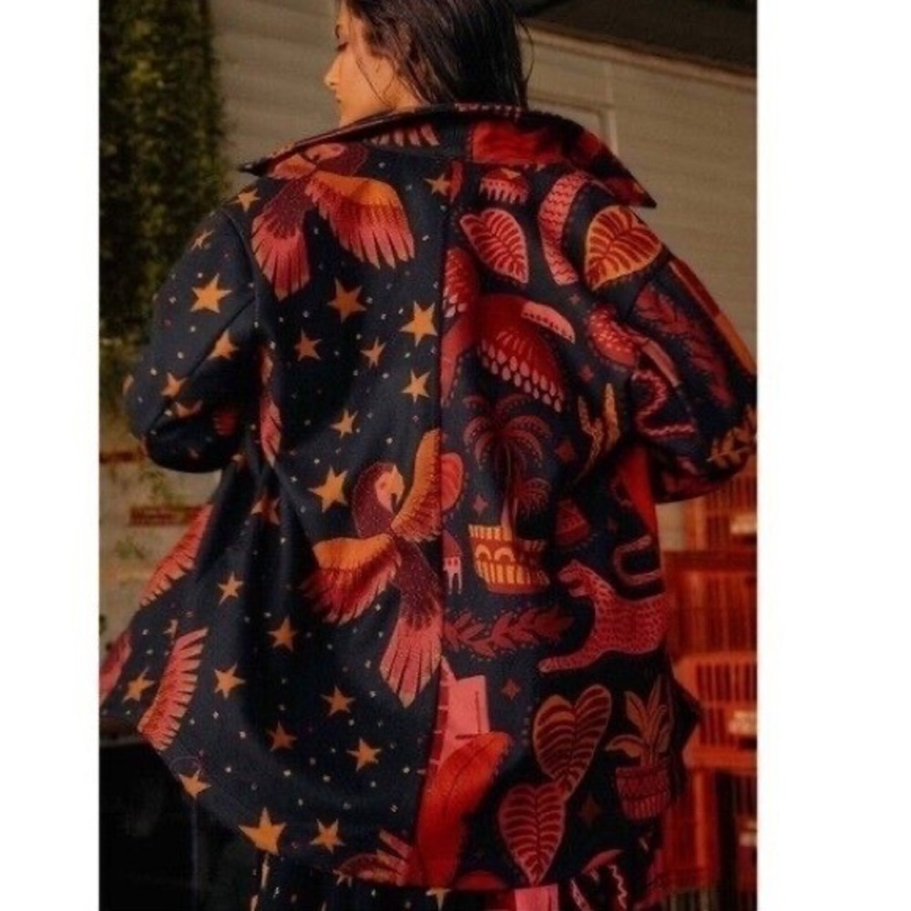 NWT FARM Rio Mixed Black Prints Felt Button Up Shirt Jacket Shacket Small